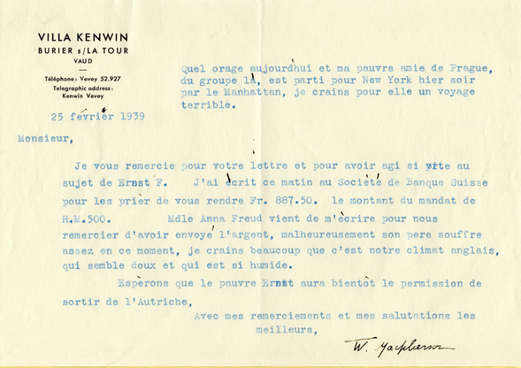 Lettre de Winnifred Macpherson à Henri Flournoy