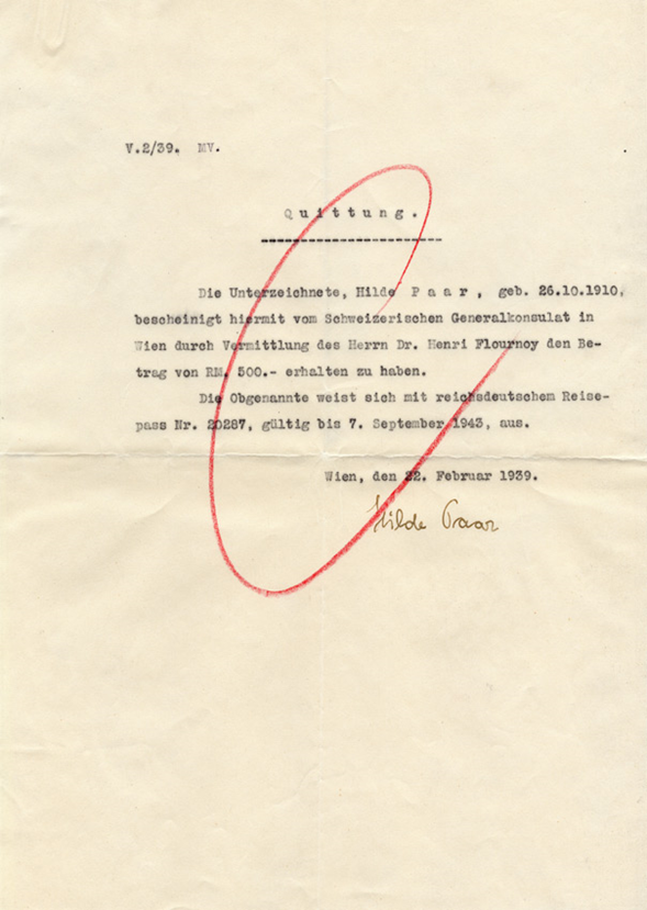 Lettre avec quittance du Consulat général suisse à Henri Flournoy