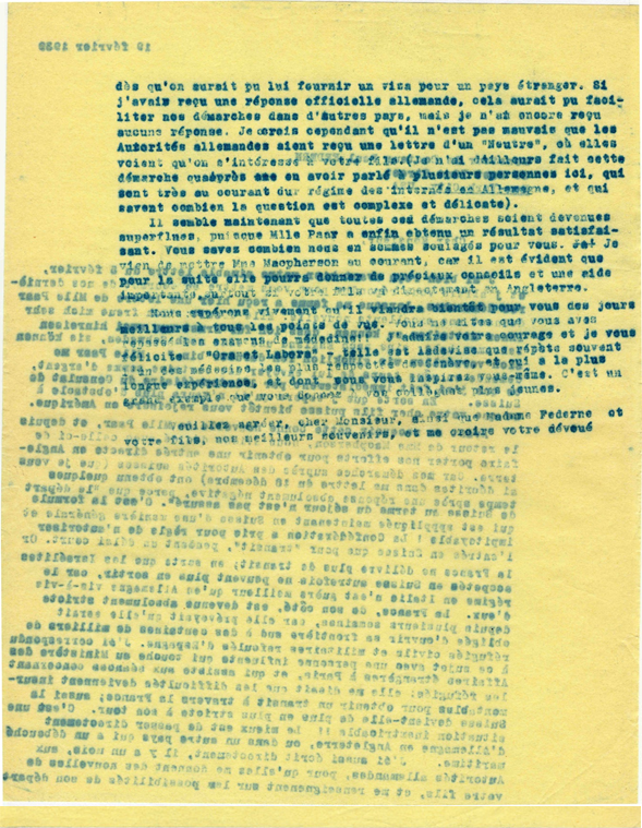 Copie carbone de lettre d’Henri Flournoy à Paul Federn