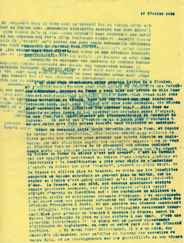 Copie carbone de lettre d’Henri Flournoy à Paul Federn