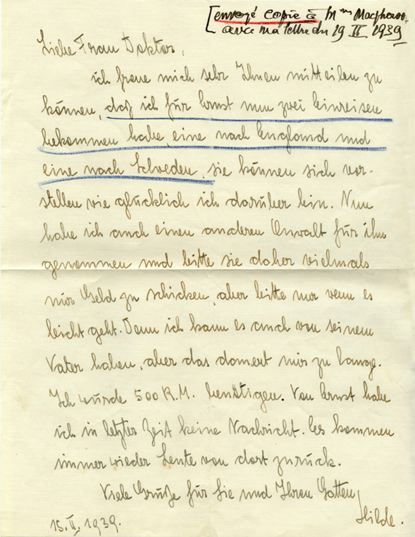 Lettre de Hilde Paar à Henri Flournoy