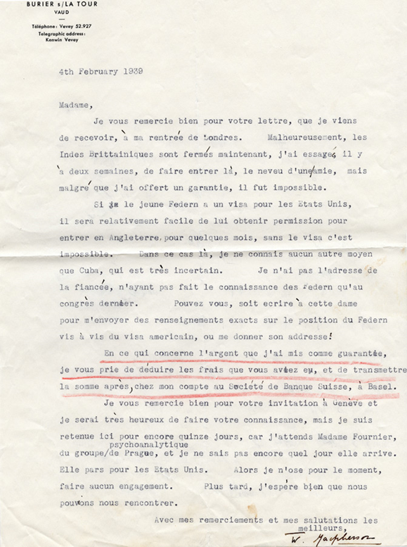 Lettre de Winnifred Macpherson à Elizabeth Flournoy