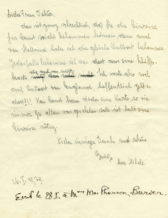 Lettre de Hilde Paar à Elisabeth Flournoy