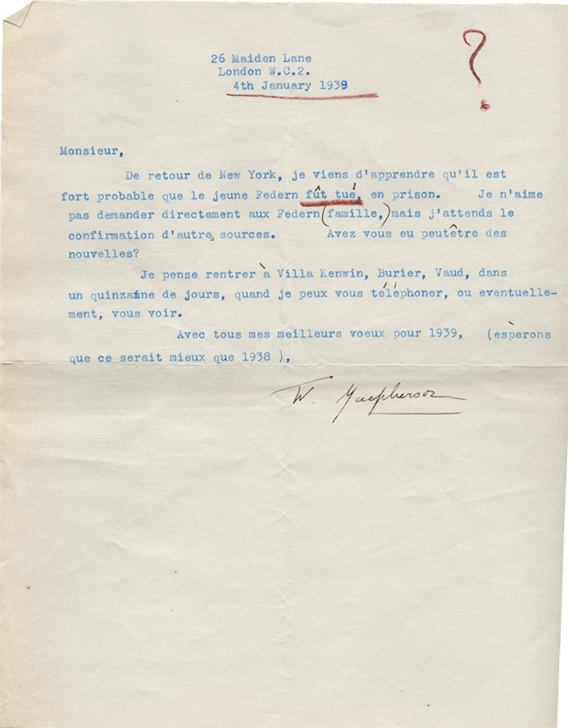 Lettre de Winnifred Macpherson à Henri Flournoy