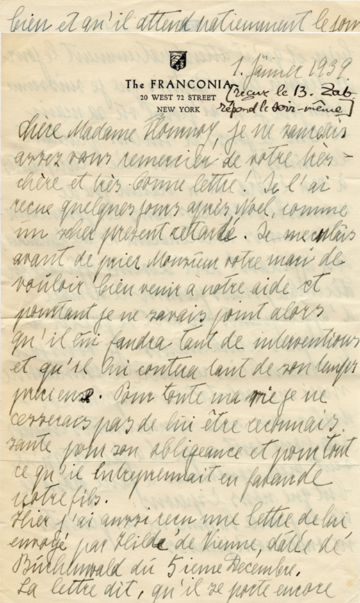 Lettre de Wilma Federn à Elizabeth Flournoy