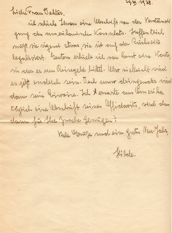 Lettre de Hilde Paar  à Elisabeth Flournoy