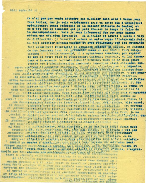 Copie carbone de lettre d’Henri Flournoy à Paul Federn