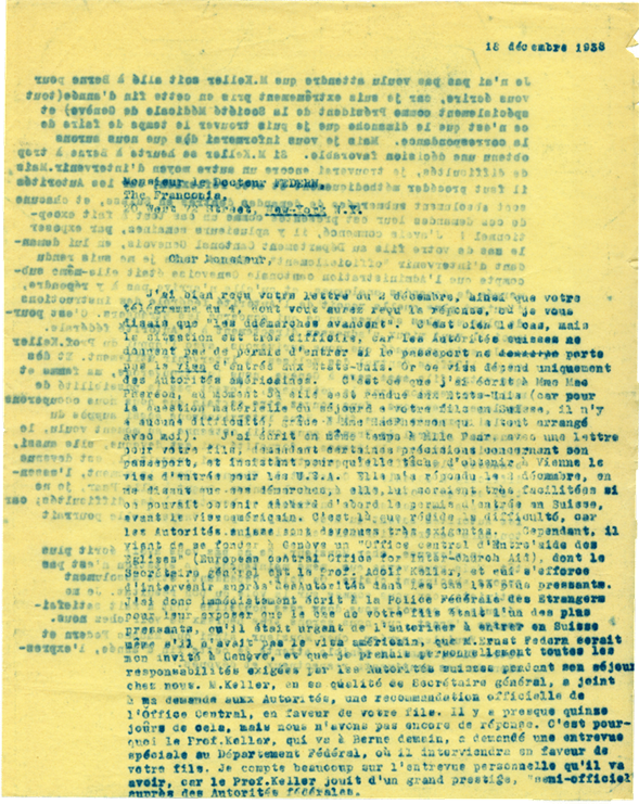Copie carbone de lettre d’Henri Flournoy à Paul Federn