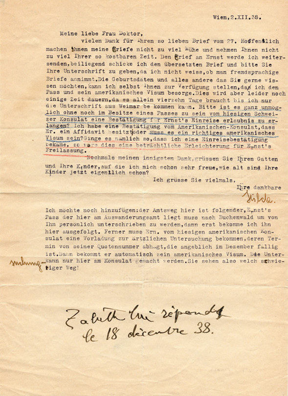 Lettre de Hilde Paar à Elisabeth Flournoy