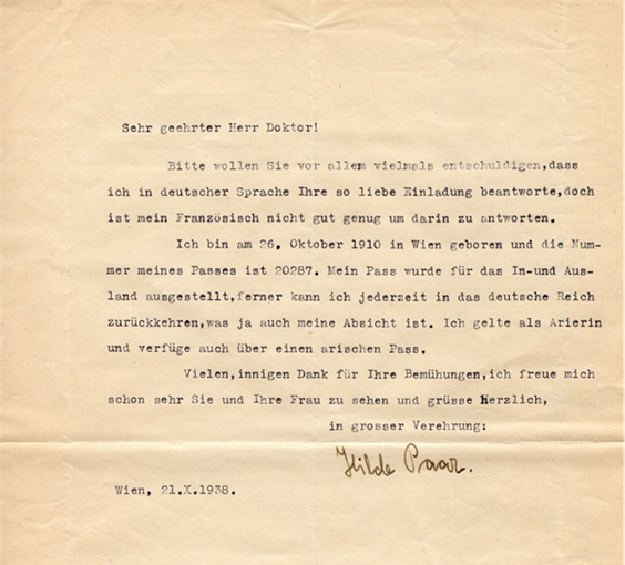 Lettre de Hilde Paar à Henri Flournoy