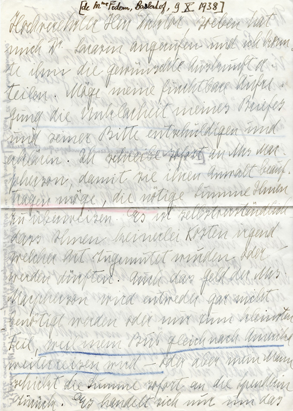 Lettre de Wilma Federn à Henri Flournoy