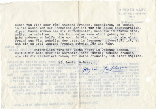 Lettre de Winnifred Macpherson à Wilma Federn