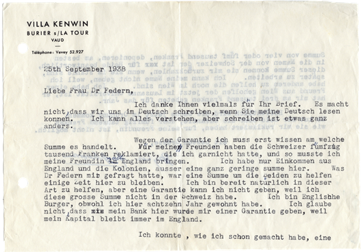 Lettre de Winnifred Macpherson à Wilma Federn