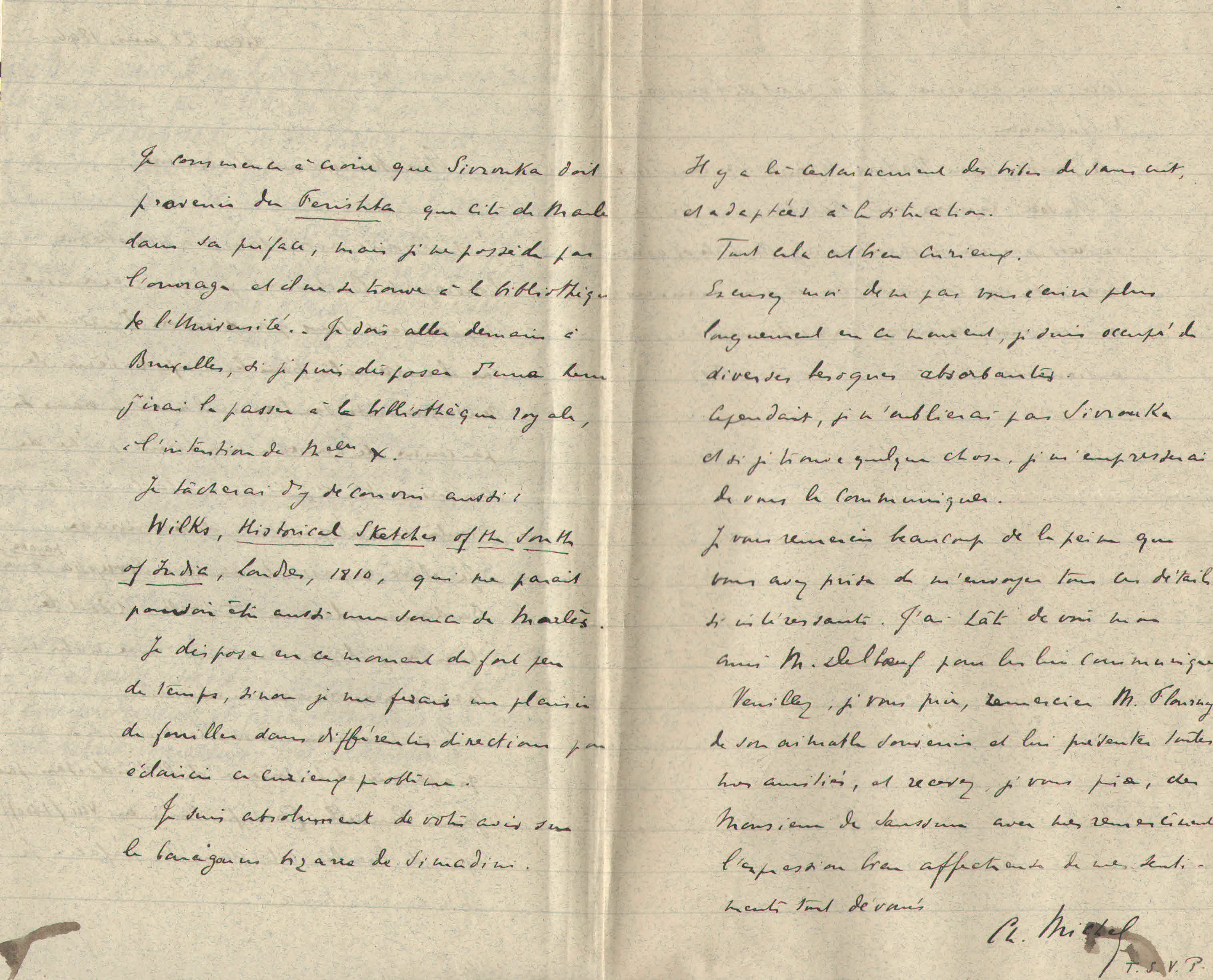 Courrier de  Michel Charles à F. De Saussure