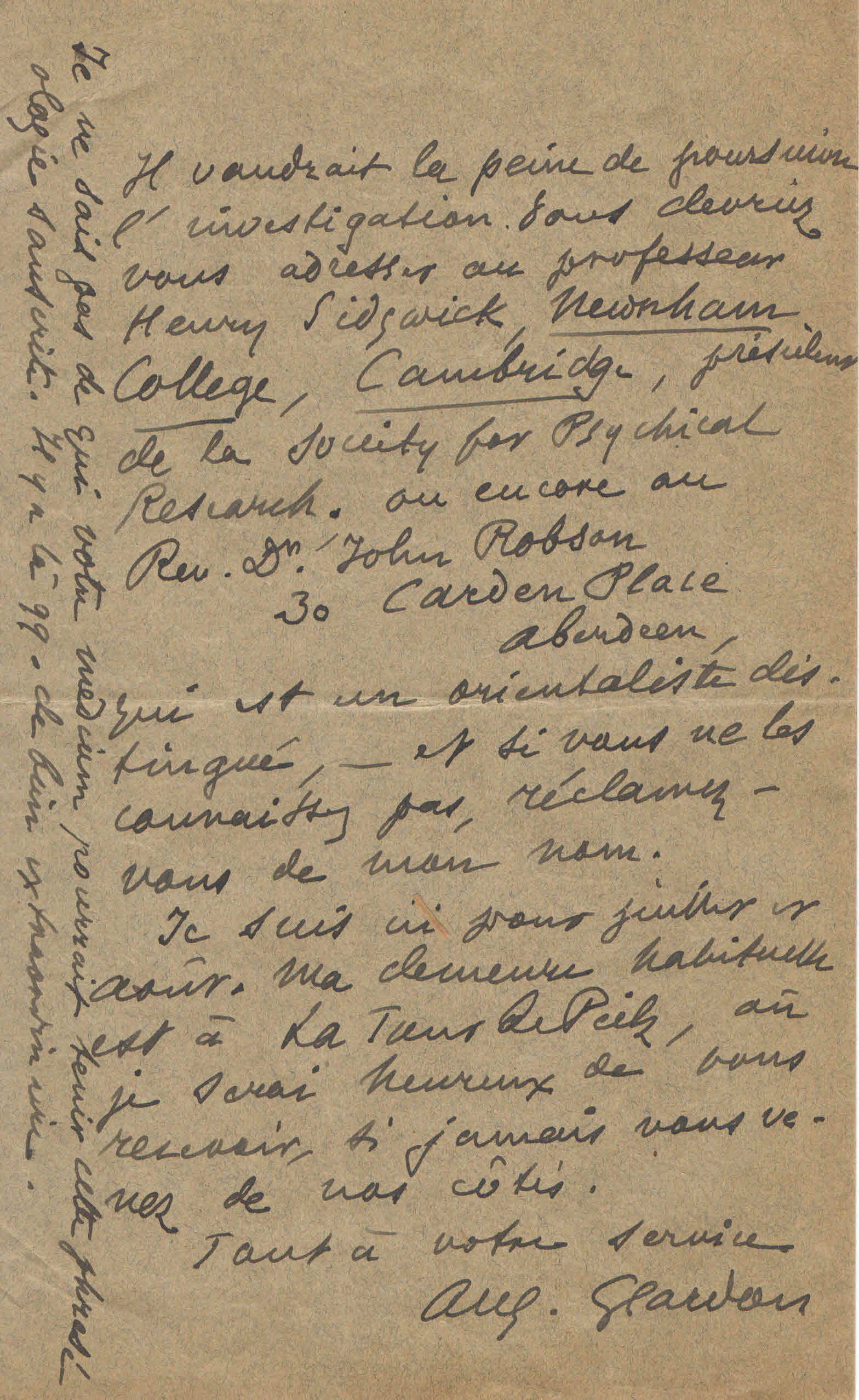 Lettre de M. Auguste Glardon