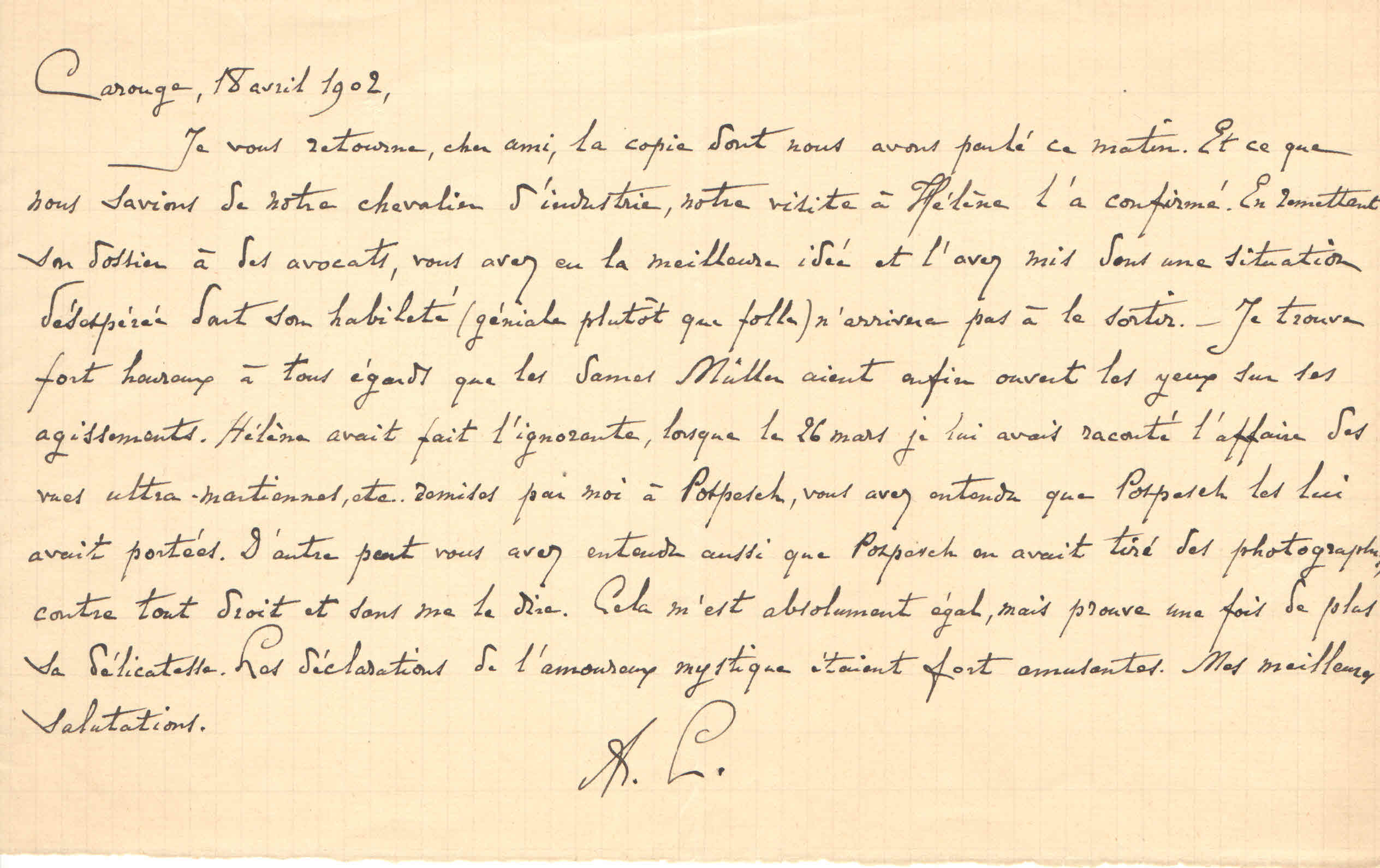 Lettre de Monsieur Lemaitre