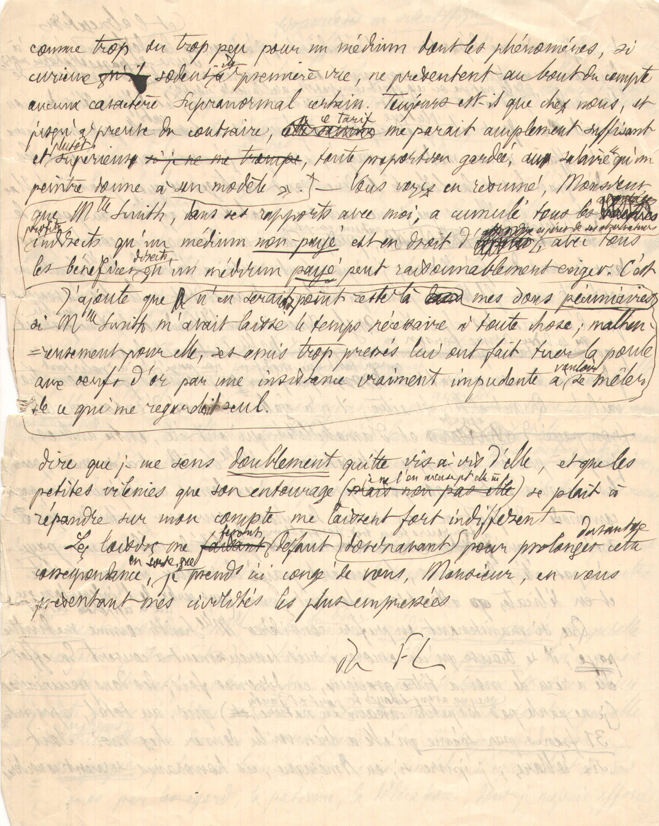 Brouillon de lettre de Théodore Flournoy à Karl Propesch