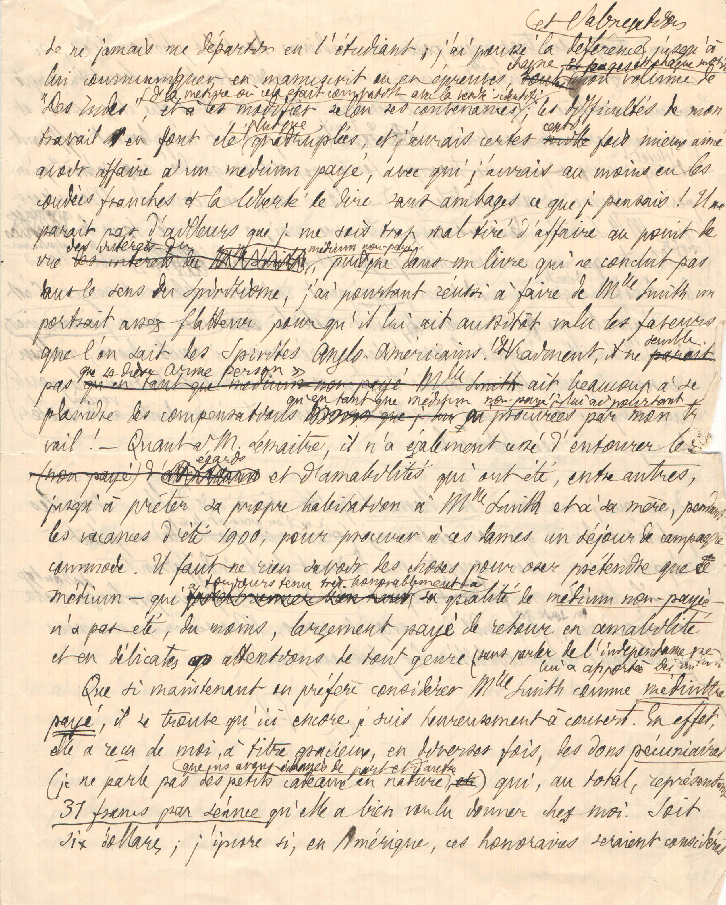 Brouillon de lettre de Théodore Flournoy à Karl Propesch