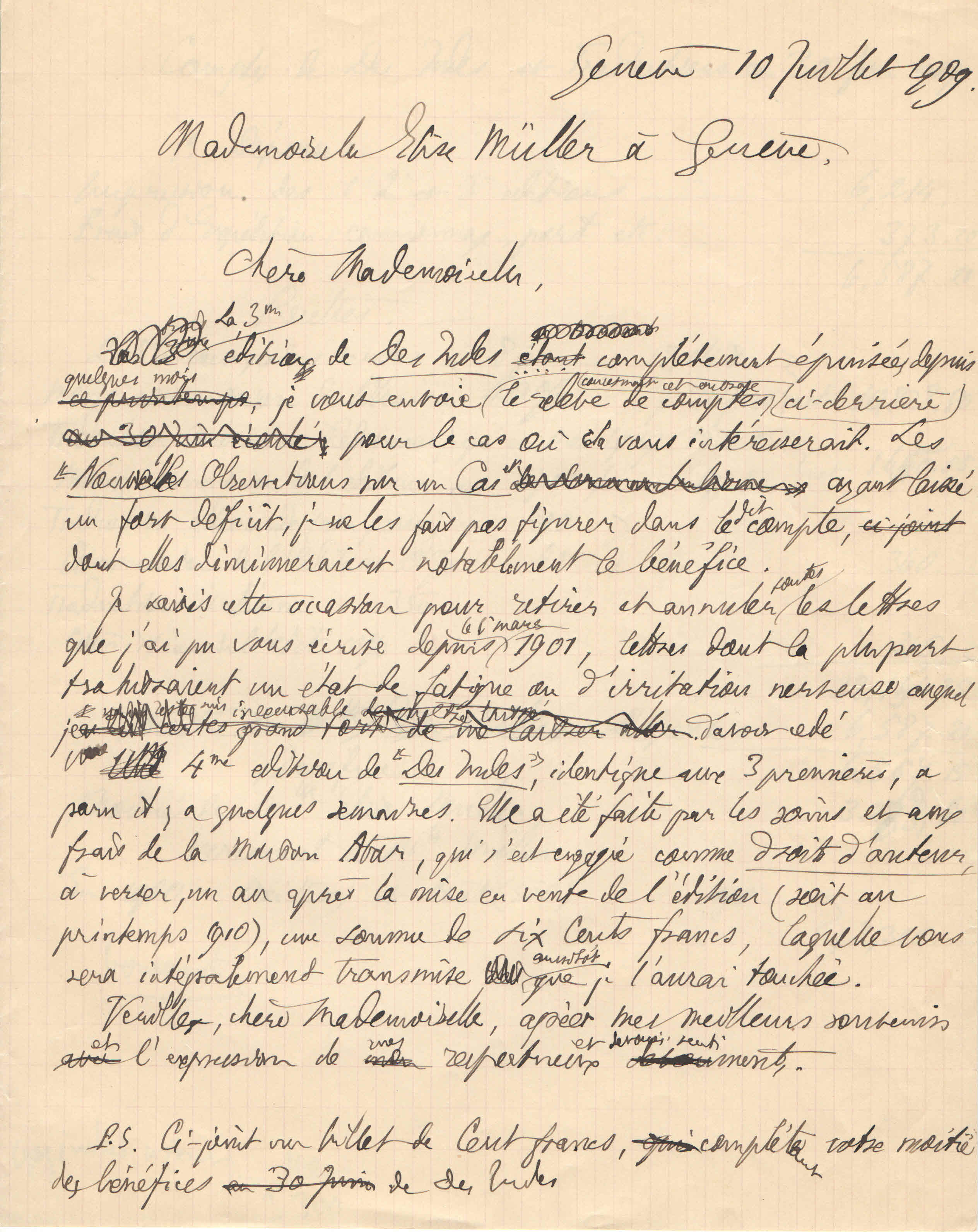 Théodore à Elise, le 10 juillet 1909