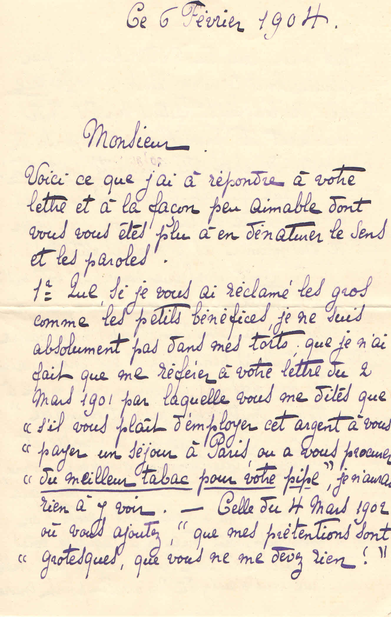 Elise à Théodore, le 6 février 1904