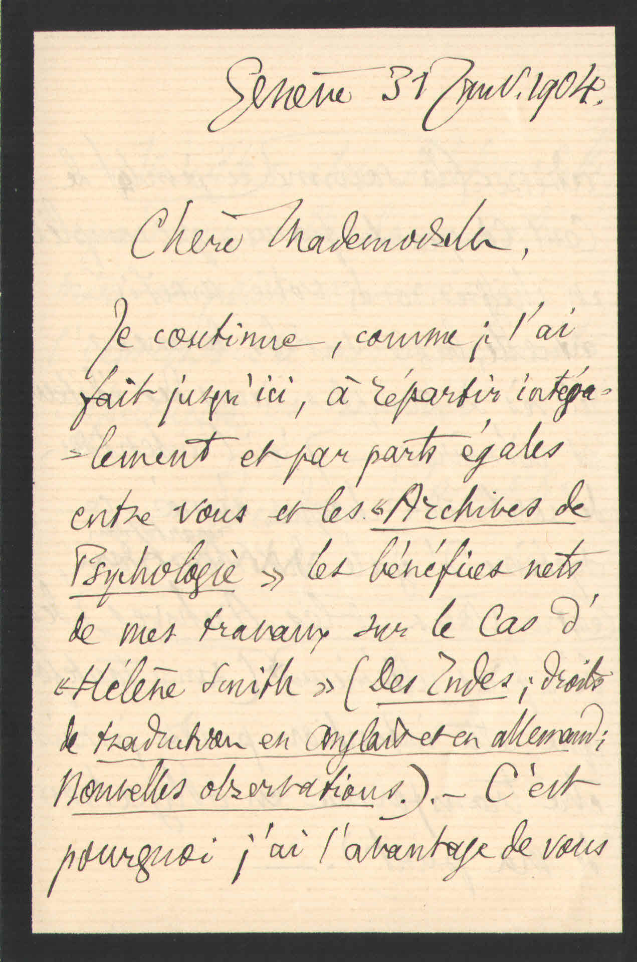 Théodore à Elise, le 31 janvier 1904