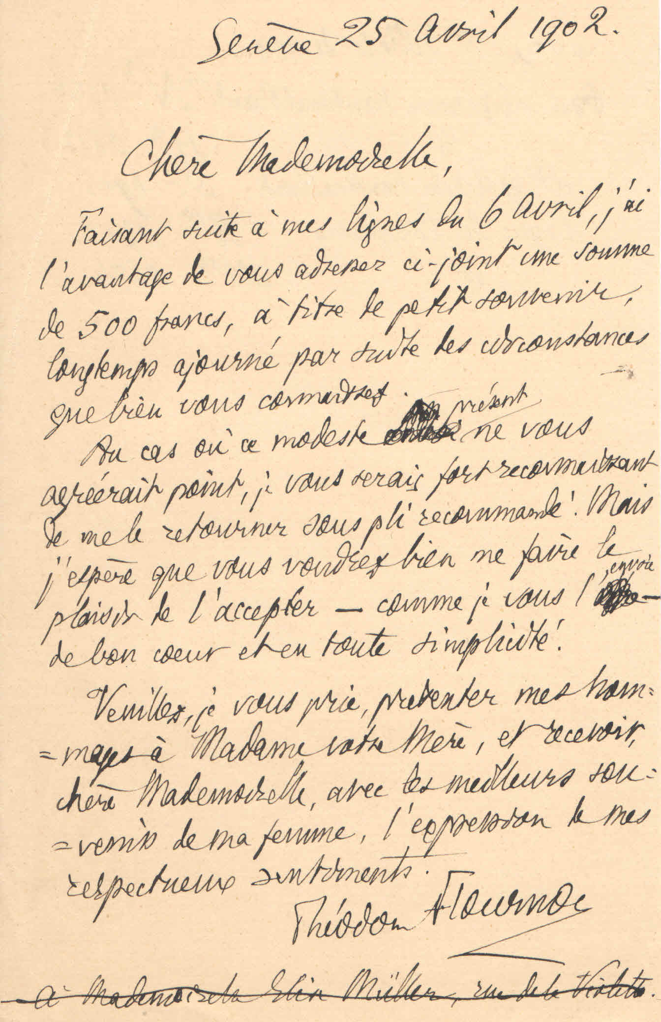 Théodore à Elise, le 25 avril 1902