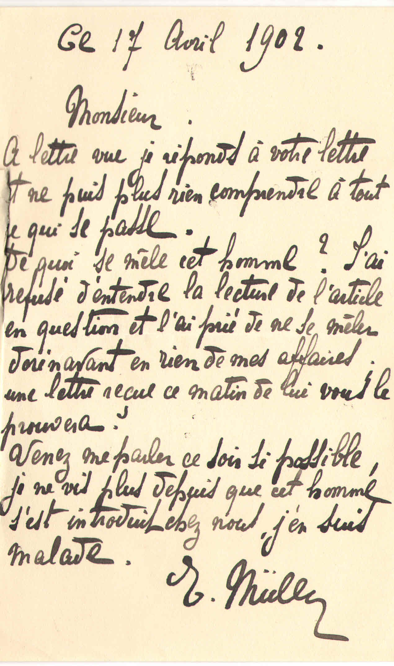 Elise à Théodore, le 17 avril 1902