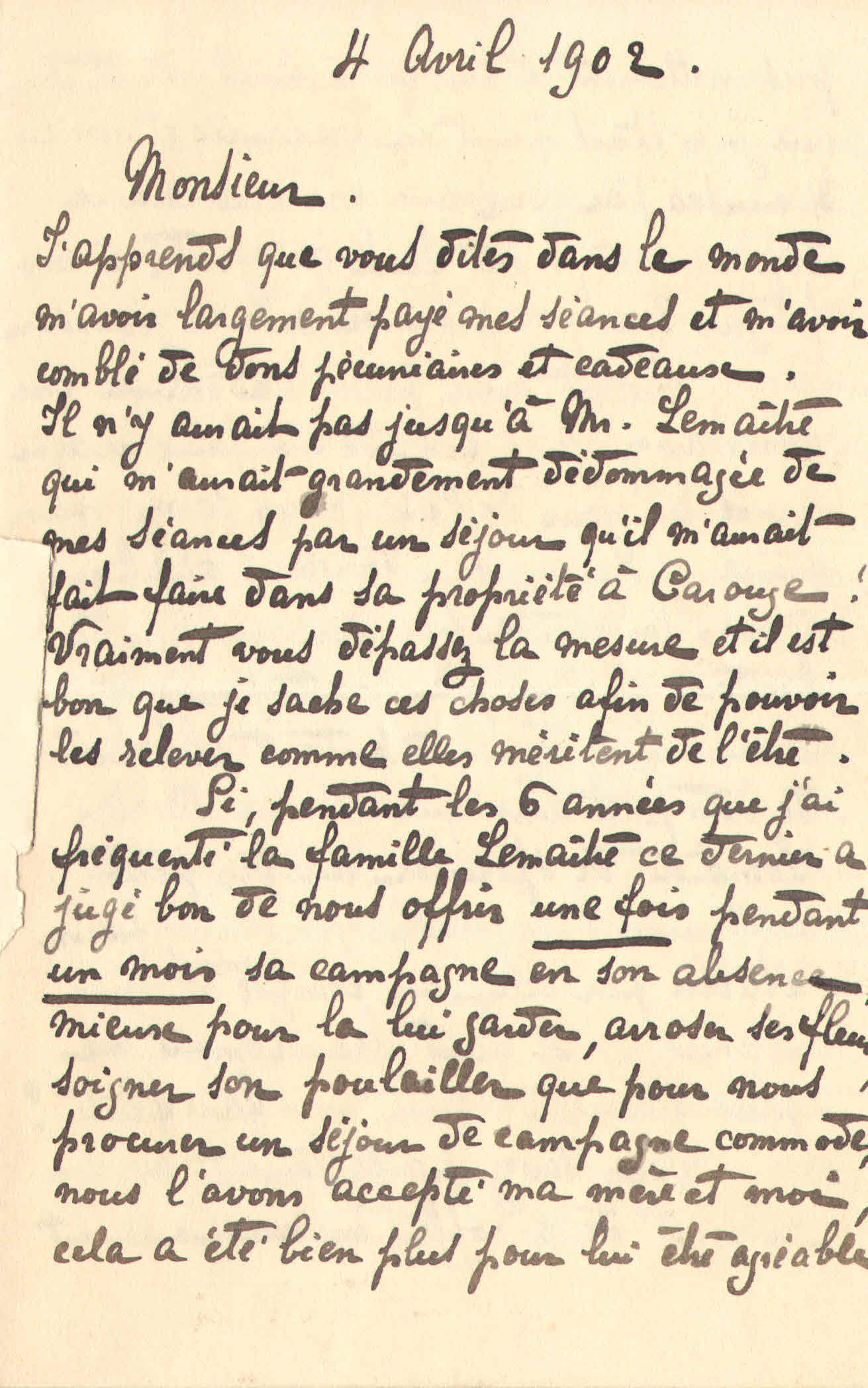 Elise à Théodore, le 4 avril 1902