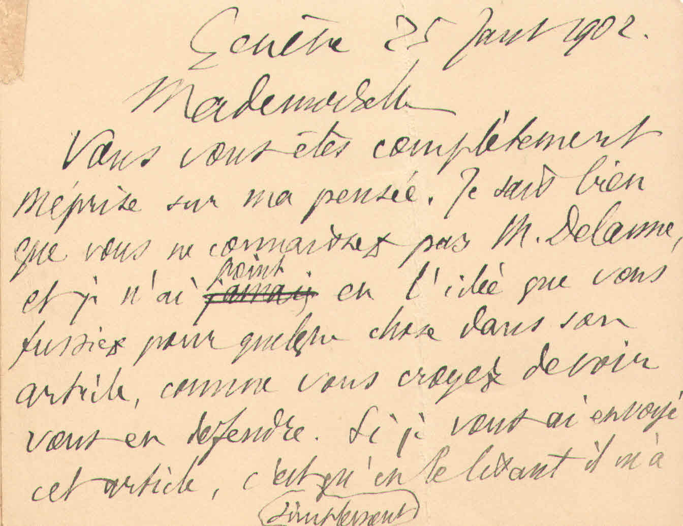 Théodore à Elise, le 25 janvier 1902