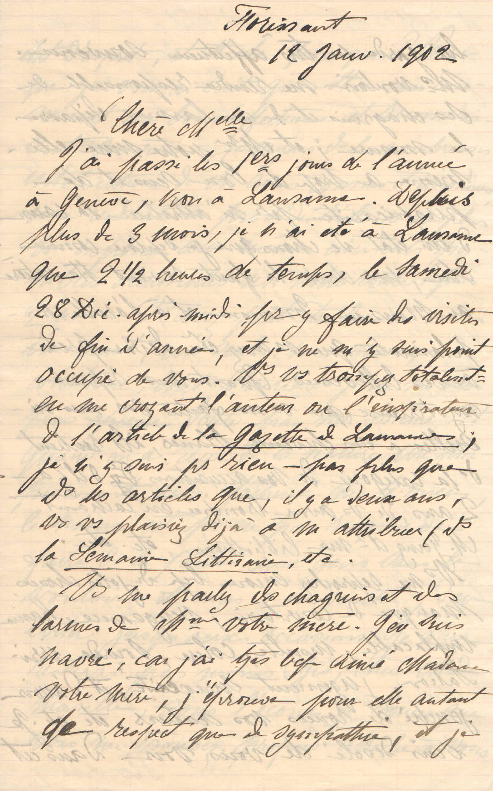 Théodore à Elise, le 12 janvier 1902