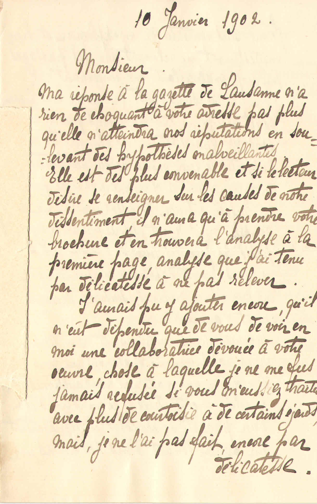 Elise à Théodore, le 10 janvier 1902