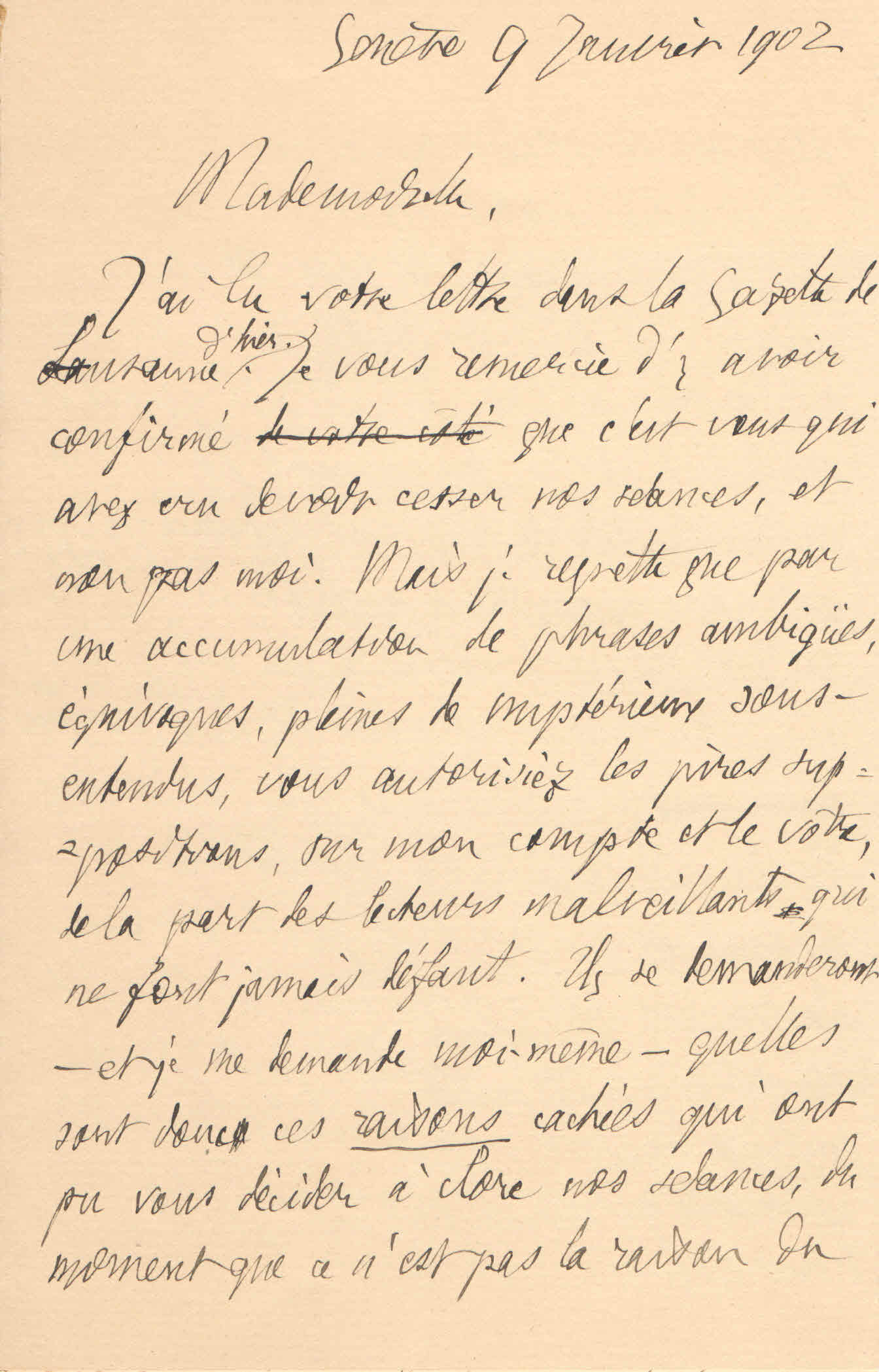 Théodore à Elise, le 9 janvier 1902